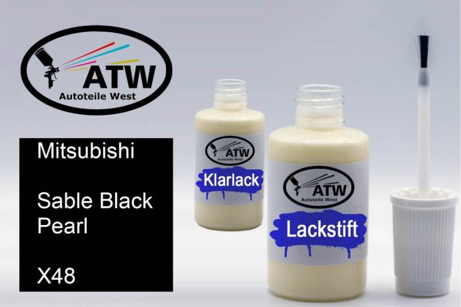 Mitsubishi, Sable Black Pearl, X48: 20ml Lackstift + 20ml Klarlack - Set, von ATW Autoteile West.